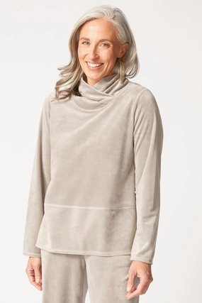 Habitat Cozy Velour Tranquil Top in Latte Contoured Armhole Design Reflective Trim