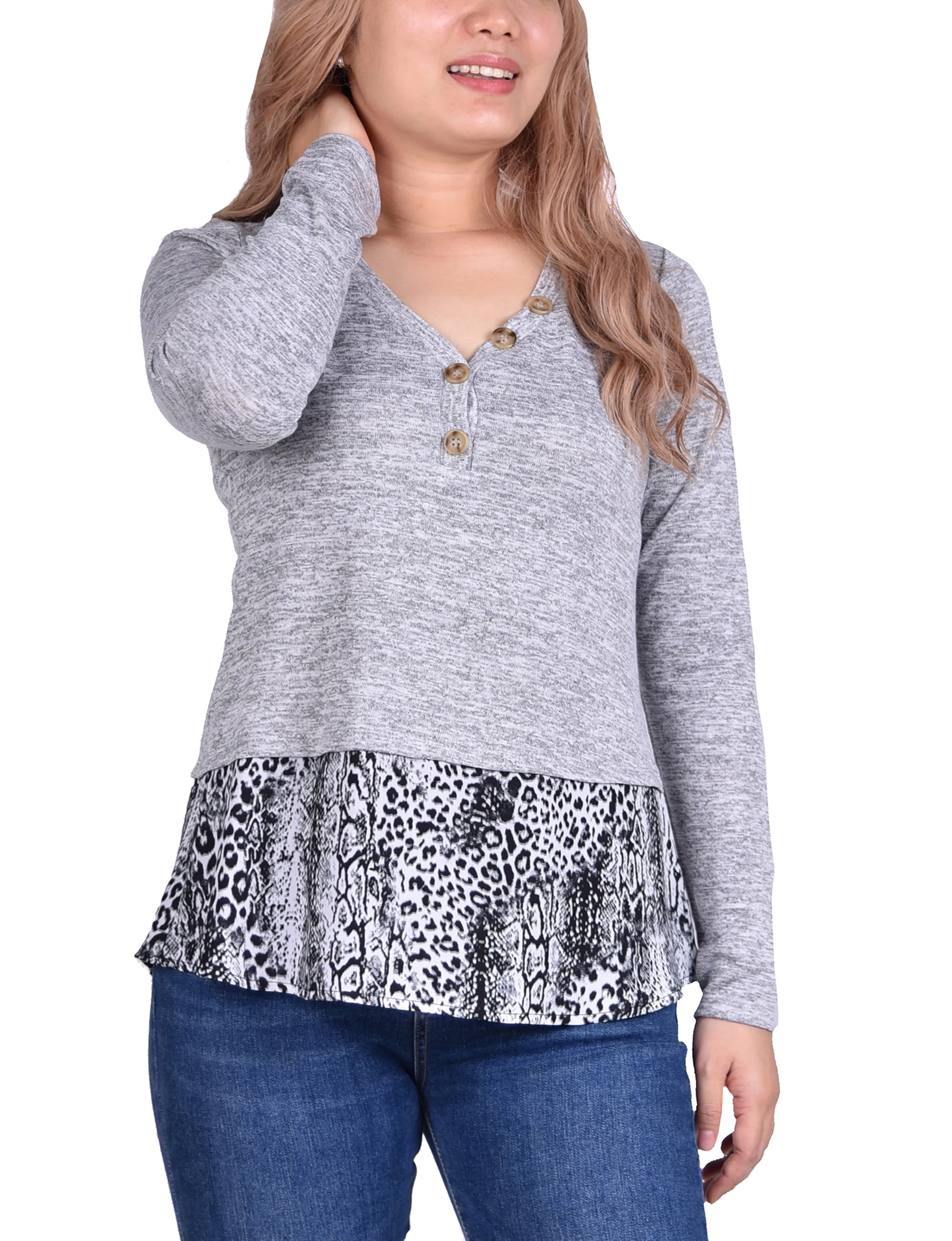ReflectiveDetails Durable Hem Stitching Hacci Top With Printed Hem Inset