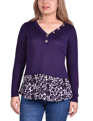 Soft touch finish Quick Dry Material Hacci Top With Printed Hem Inset
