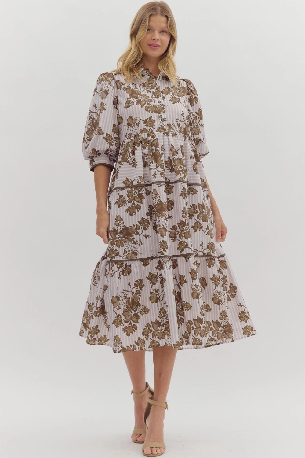 Textured Weave Bonded Seam Durability Had To Be There Brown Floral Dress