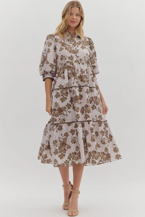 Textured Weave Bonded Seam Durability Had To Be There Brown Floral Dress