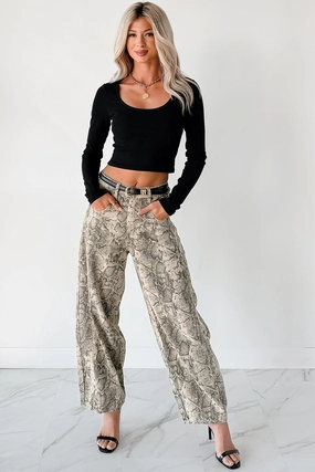 Hale Barrel Leg Very J Animal Print Jeans (Beige Snake) Retro Style