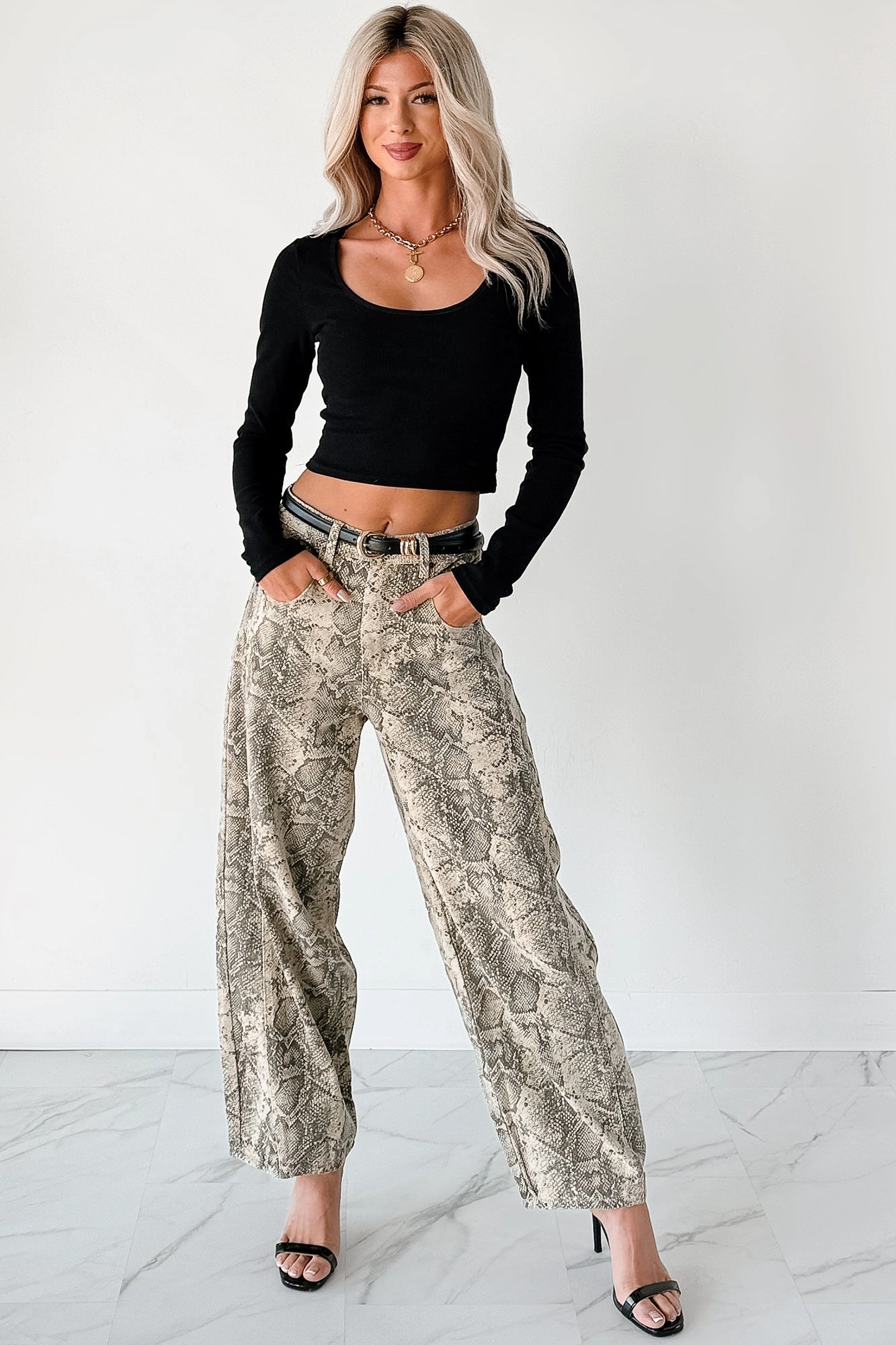 Hale Barrel Leg Very J Animal Print Jeans (Beige Snake) Retro Style