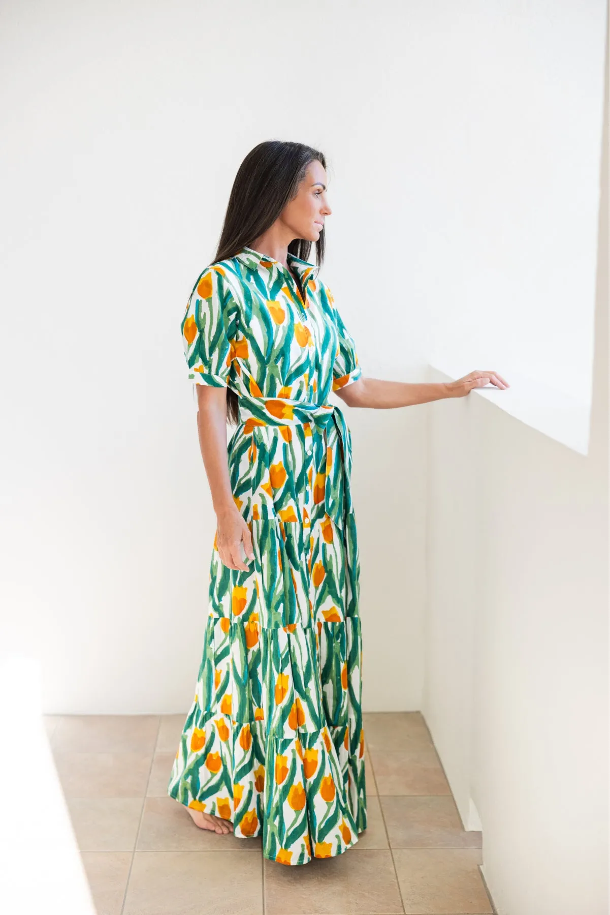 Fit Waist Hampton Dress Yellow Tulips