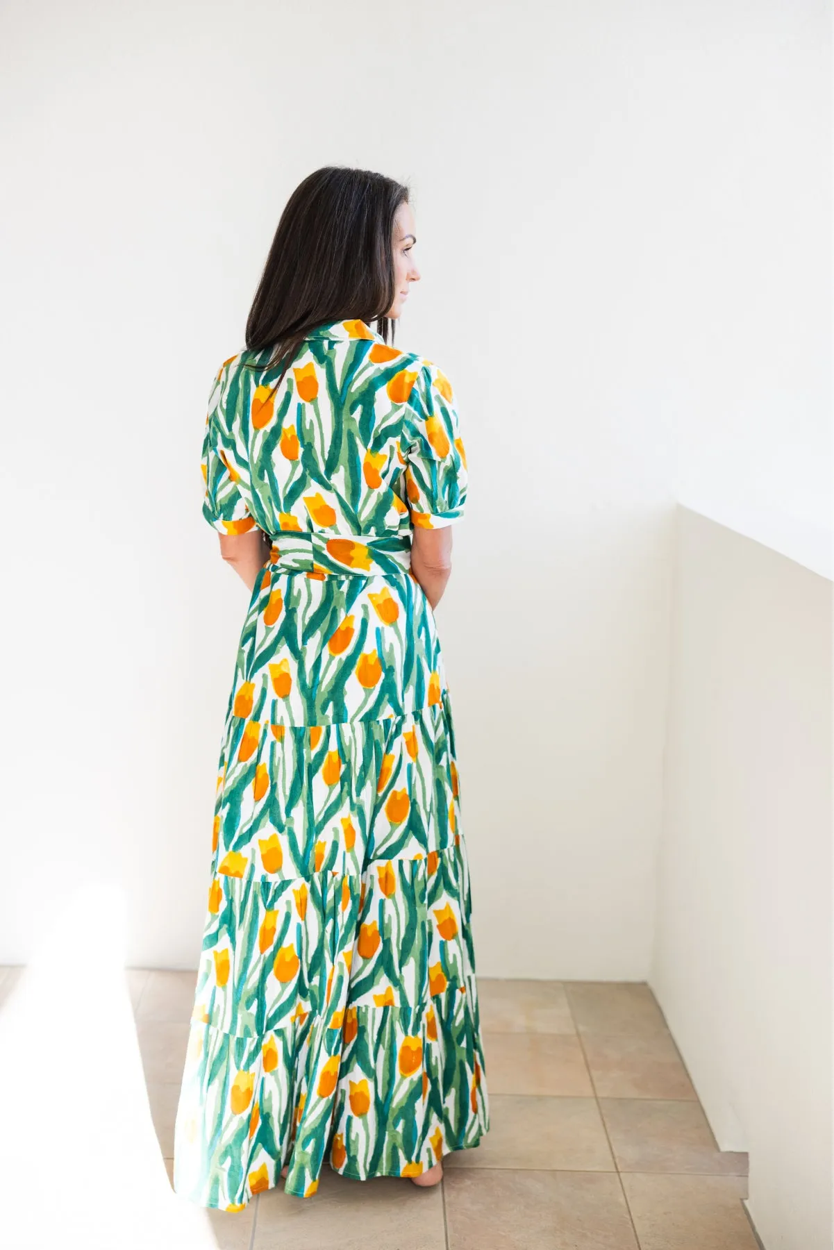 Hampton Dress Yellow Tulips Sleek Waist