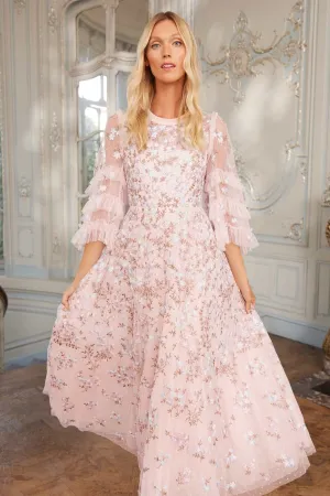 Edge Shape Statement-Piece Everett Bloom Round Neck Ankle Gown