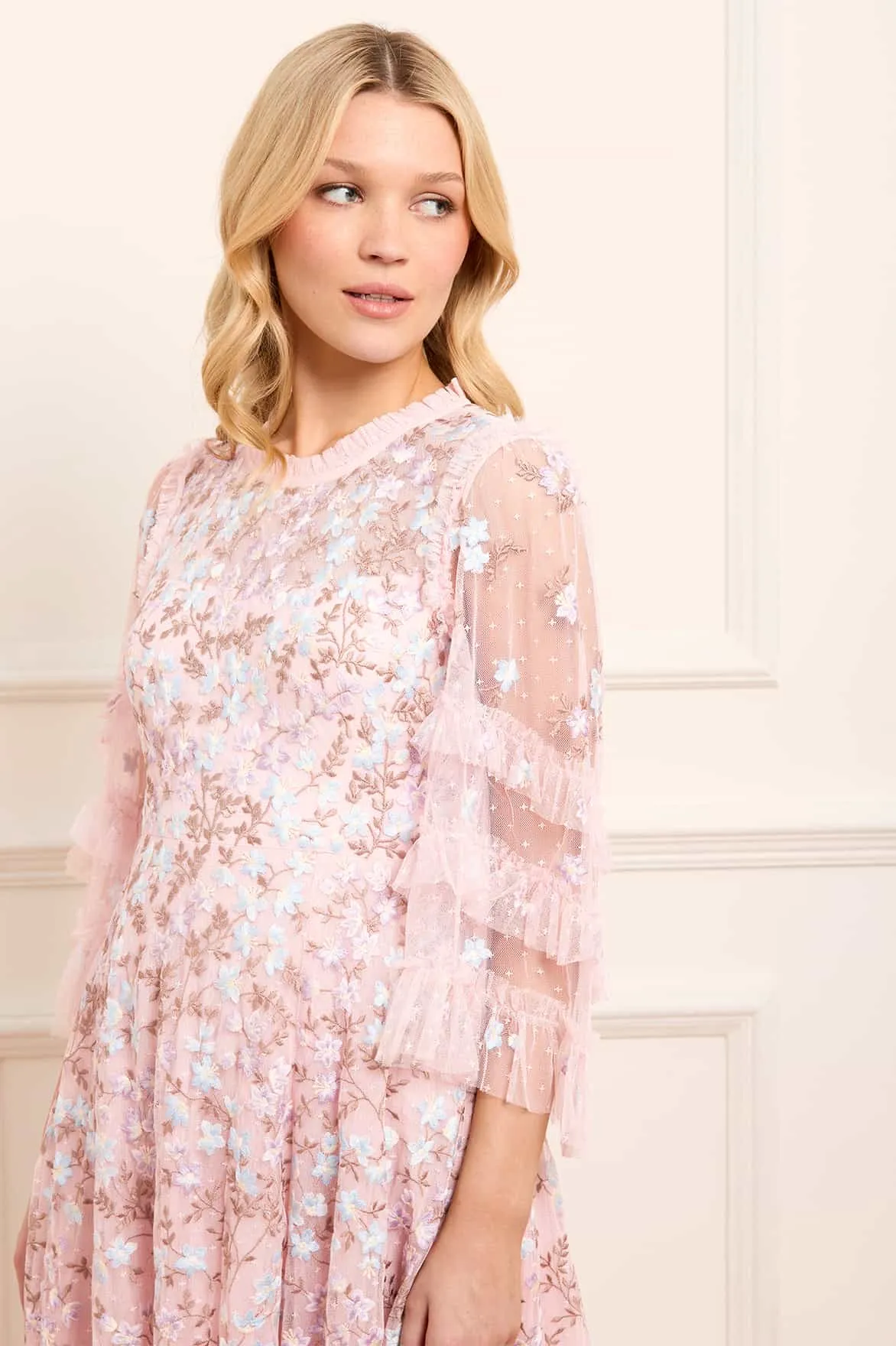 Everett Bloom Round Neck Ankle Gown Calm Shine Side-Pocket