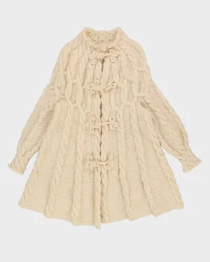Hand Knitted Cream A-Line Wool Cardigan - M