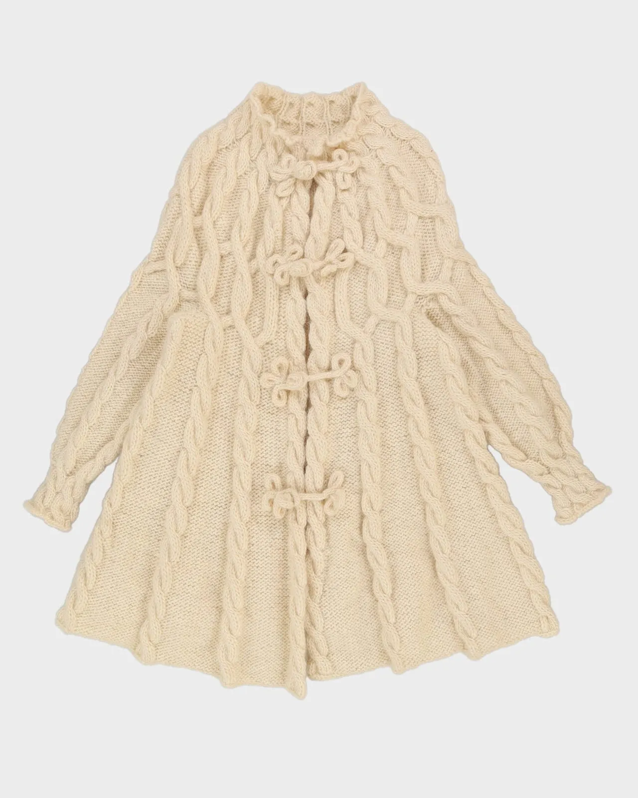 Hand Knitted Cream A-Line Wool Cardigan - M