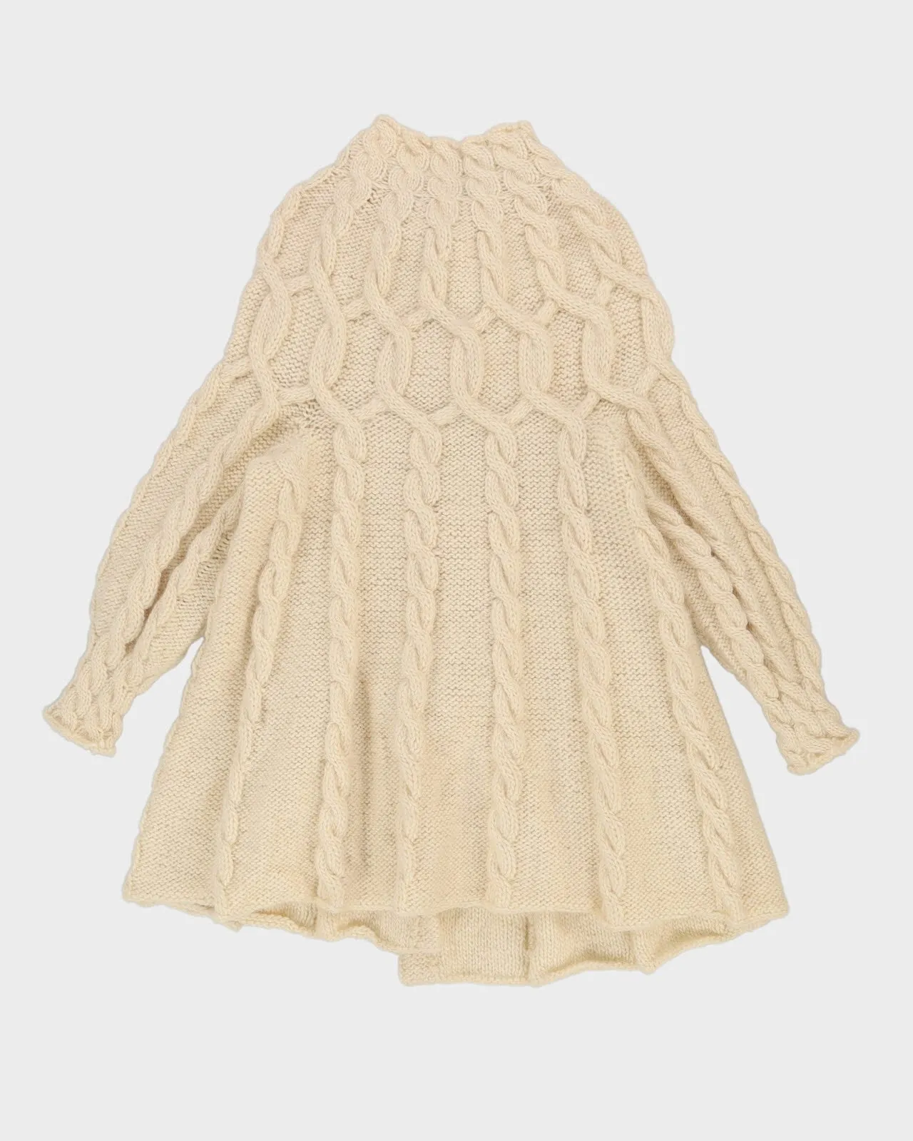 Hand Knitted Cream A-Line Wool Cardigan - M