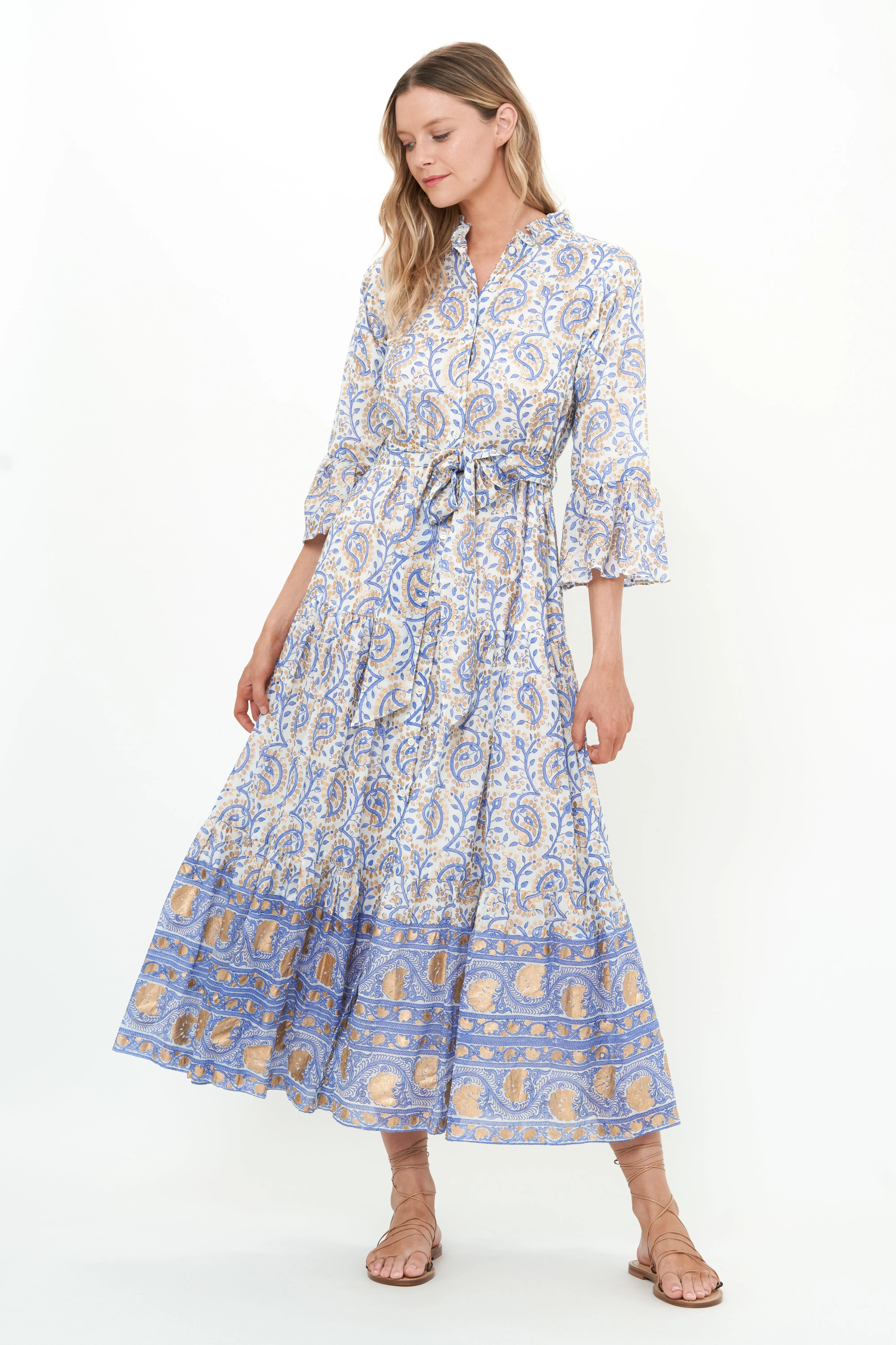 Ruffle Collar Bell Maxi Velvet-Edge Modern and Stylish