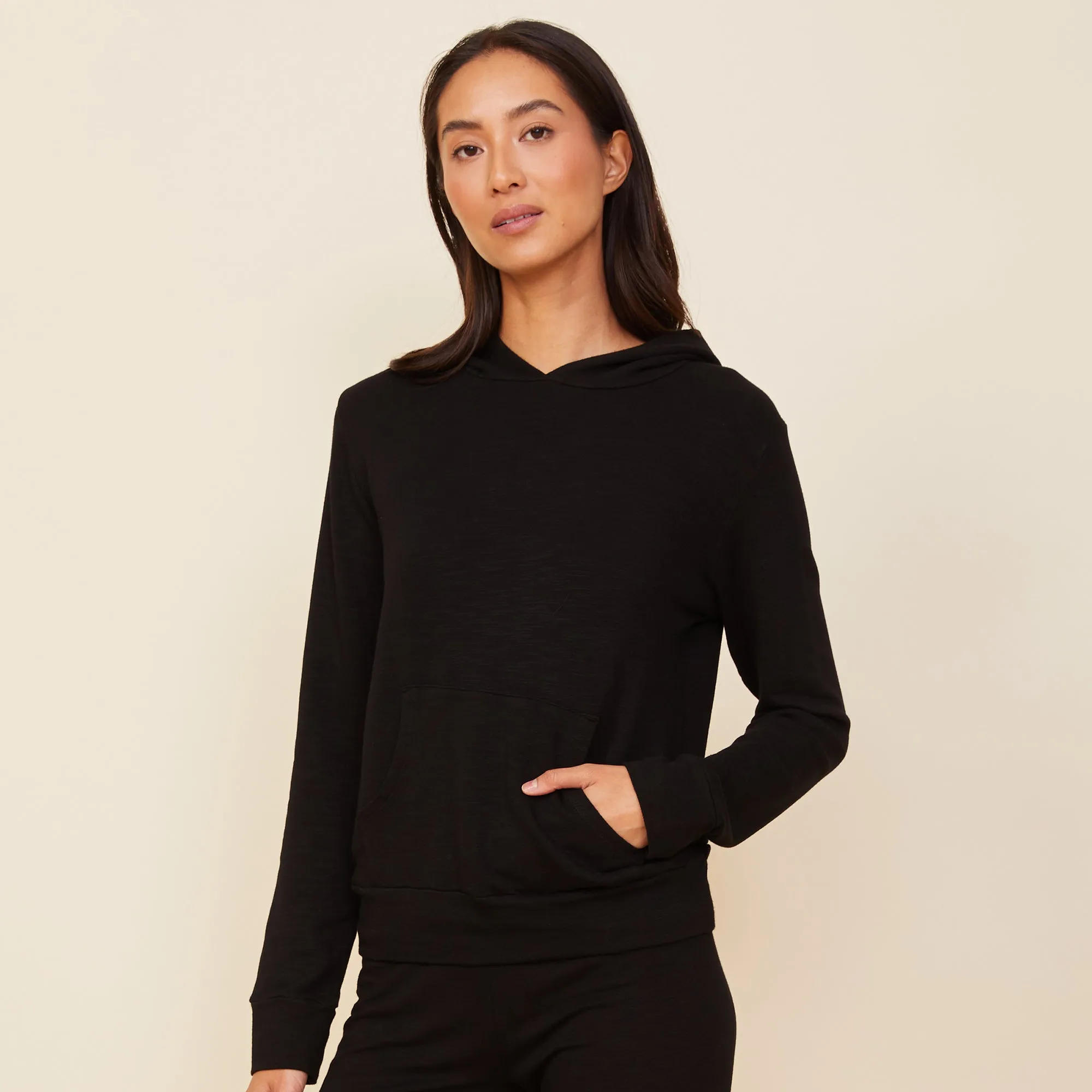 Romantic Style Gathered-Detail Supersoft Pullover Hoody