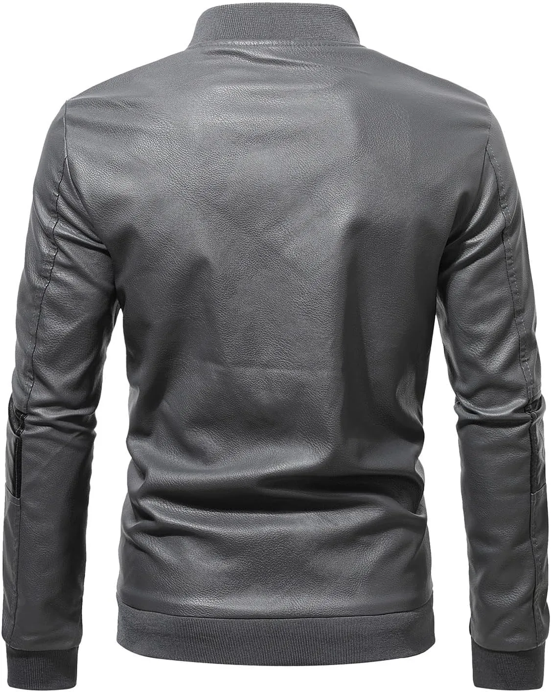 Handmade Men's Grey Faux Leather Jacket, Moto Motorcycle Bomber Punk Fashion Slim Fit Jacket