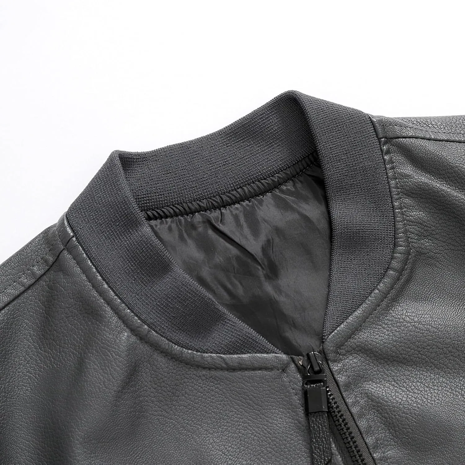 Handmade Men's Grey Faux Leather Jacket, Moto Motorcycle Bomber Punk Fashion Slim Fit Jacket