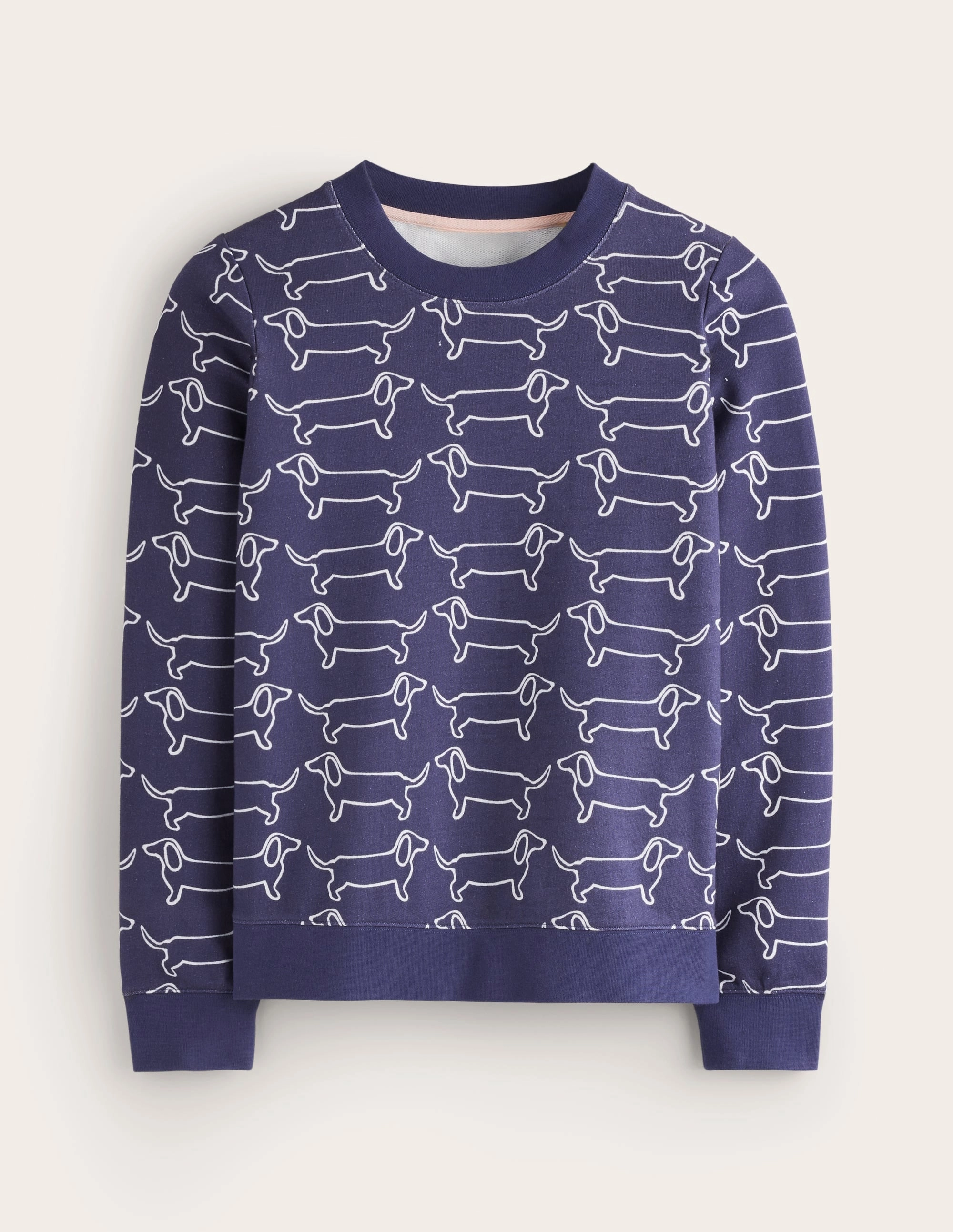 Hannah Printed Sweatshirt-Navy, Dachshund Non Restrictive Fit