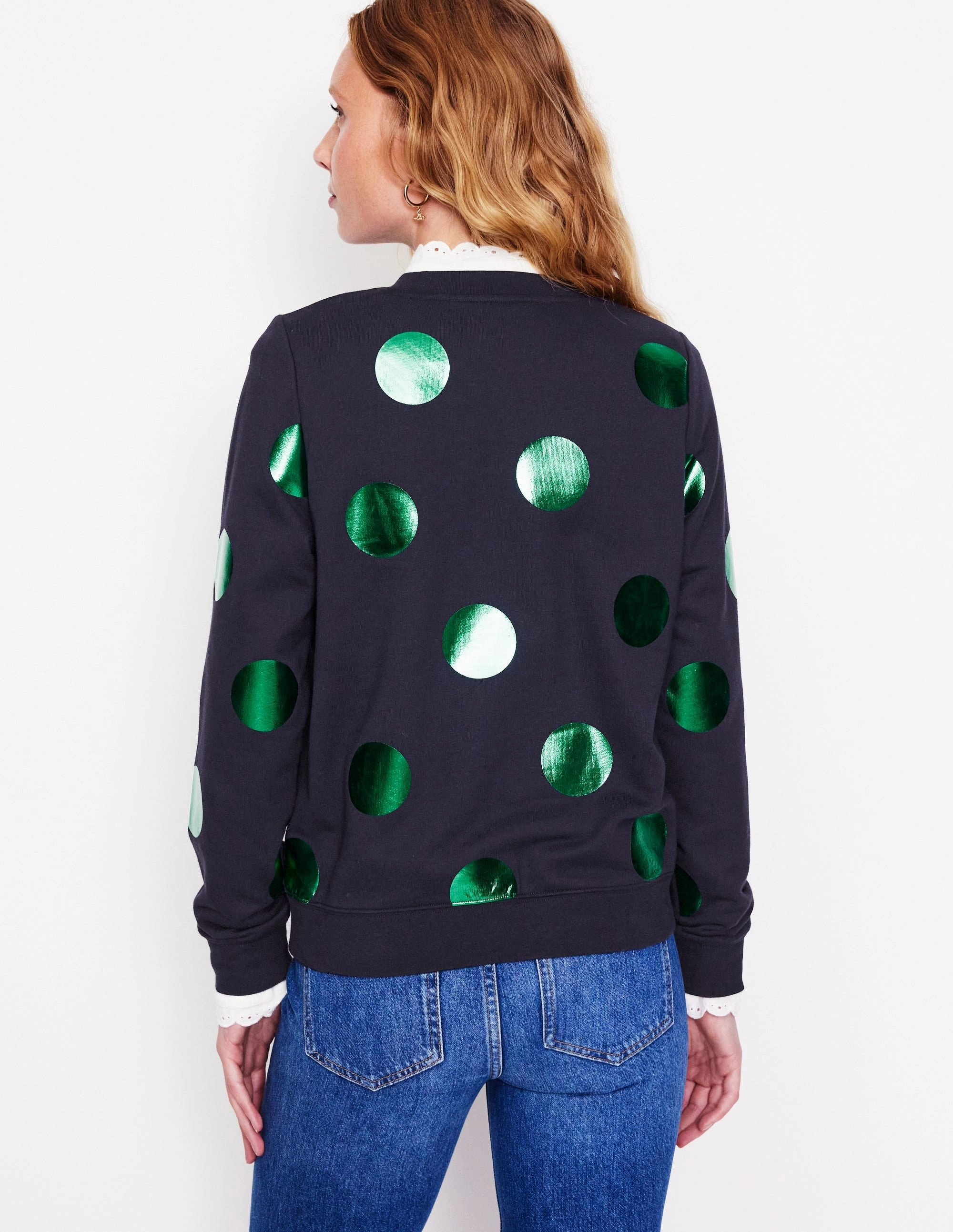 Hannah Printed Sweatshirt-Navy, Green Spot Casual Fit