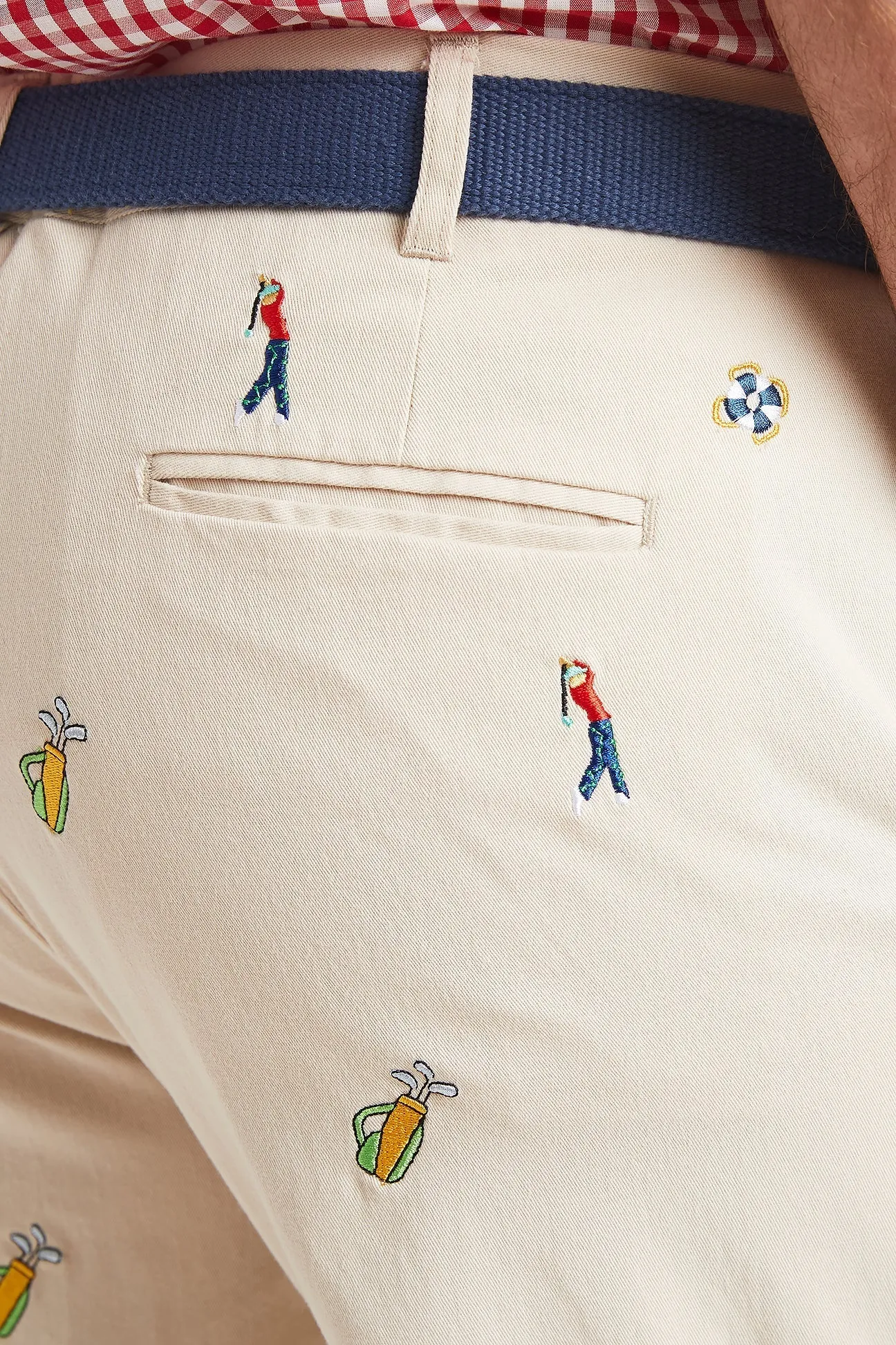Bold Waistband Harbor Pant Stretch Twill Stone with Golfer and Bag