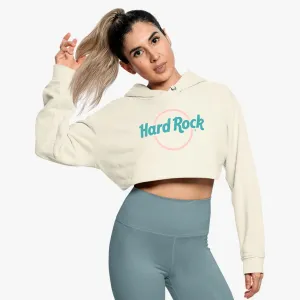Hard Rock Pop of Color Cropped Women's Fit Beige Hoodie