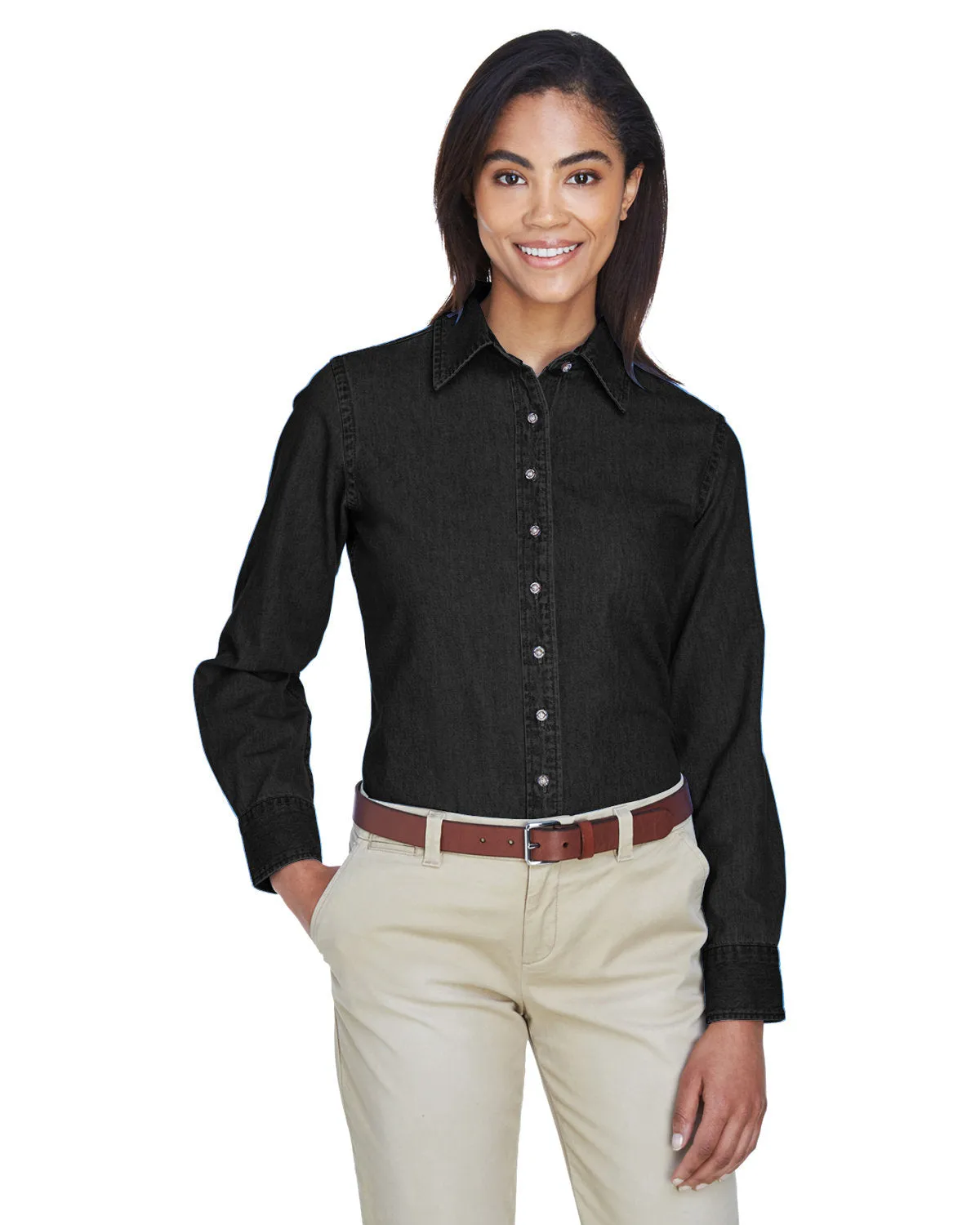 Harriton Ladies' Long-Sleeve Denim Shirt M550W