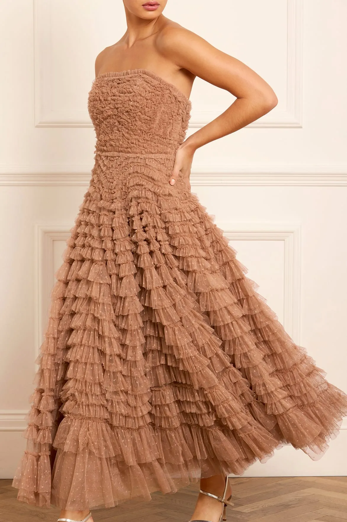 Everyday-Use Hattie Ruffle Strapless Ankle Gown