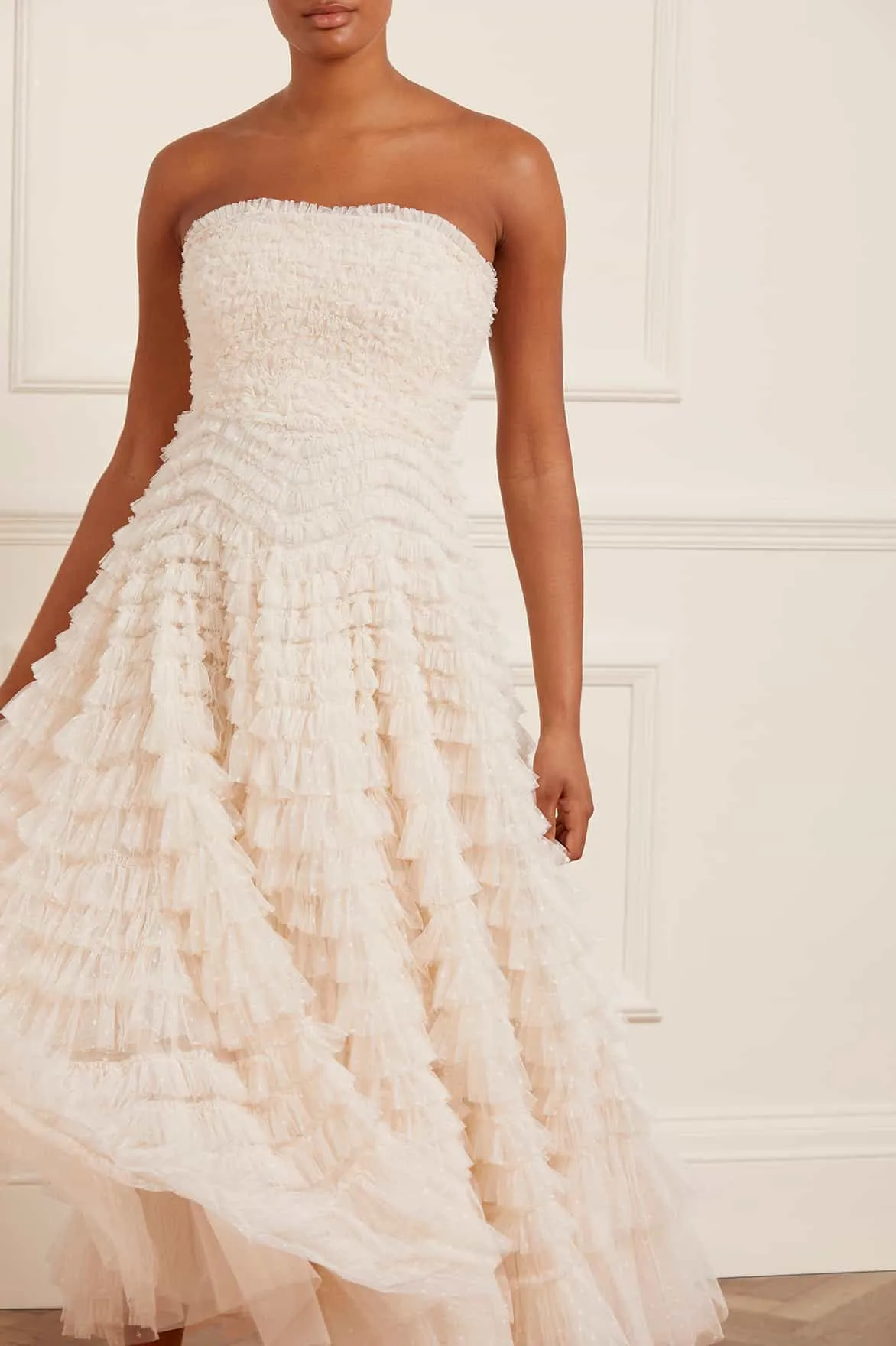 Climate-Adaptive Hattie Ruffle Strapless Ankle Gown