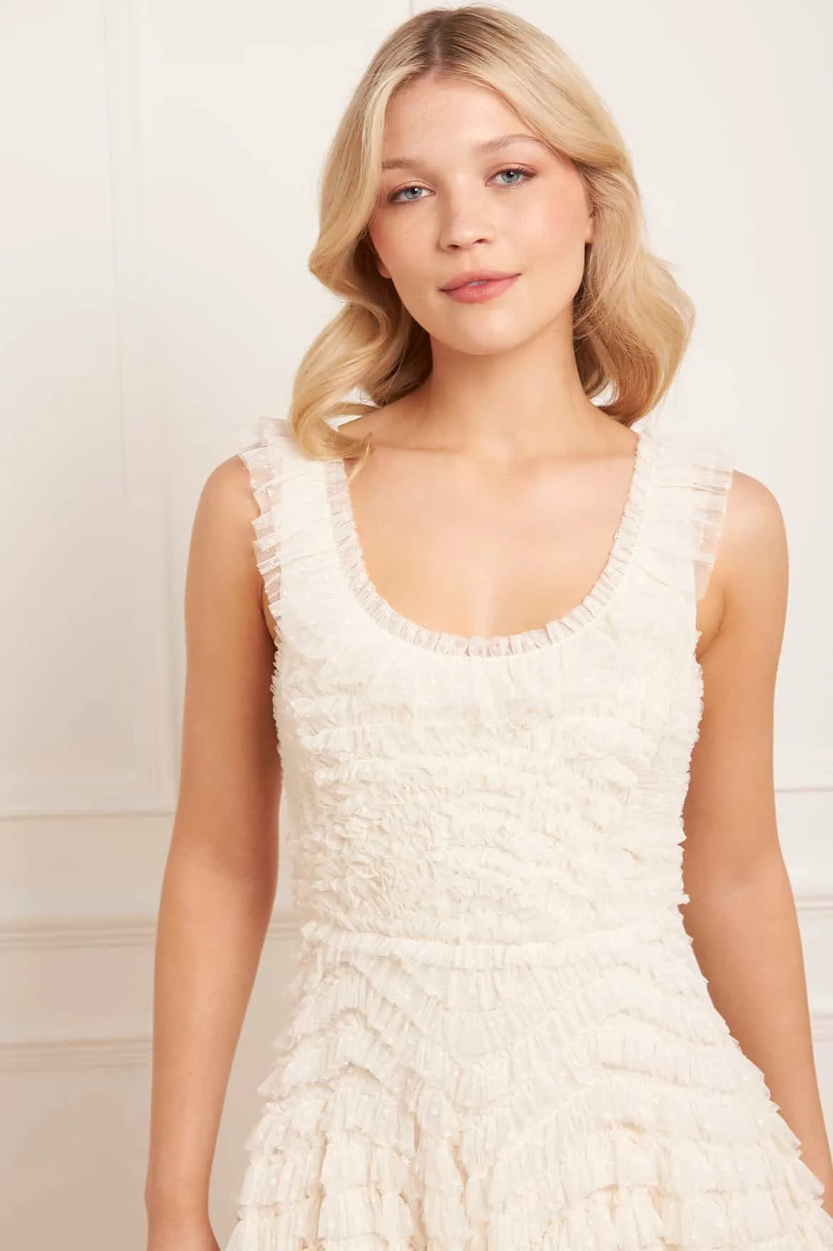 Embroidered Fabric Color Pop Hattie Scoop Neck Ankle Gown