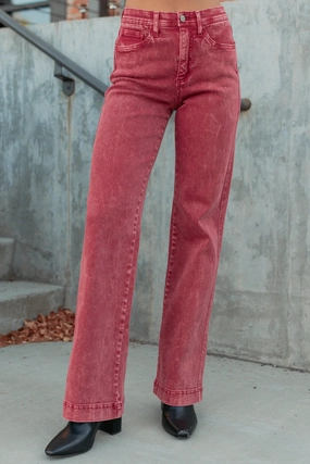 Haven Tummy Control Saige Denim Straight Jeans (Brick Red) Street Style UniversalFit