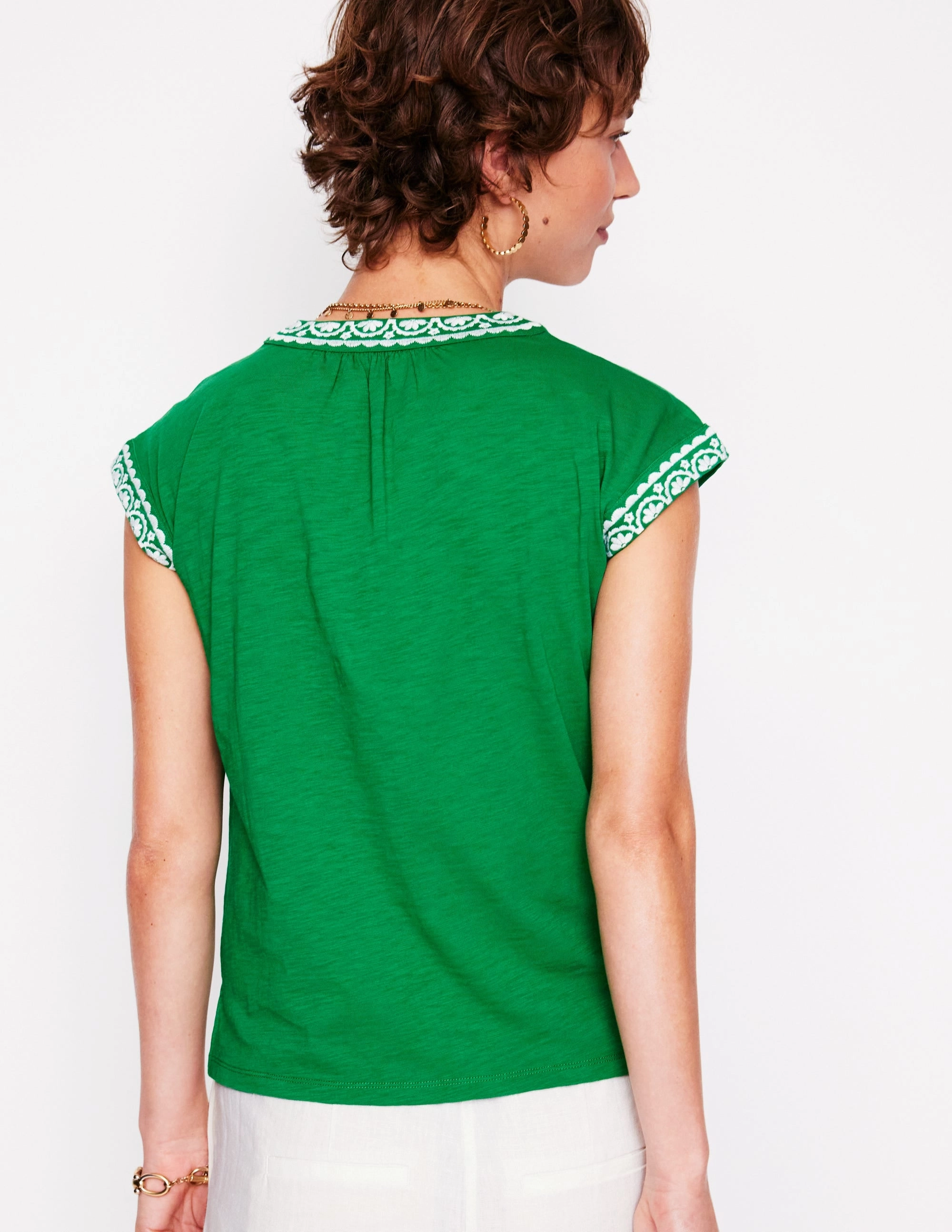 Hazel Cotton Embroidered Top-Rich Emerald Breathable Ventilation