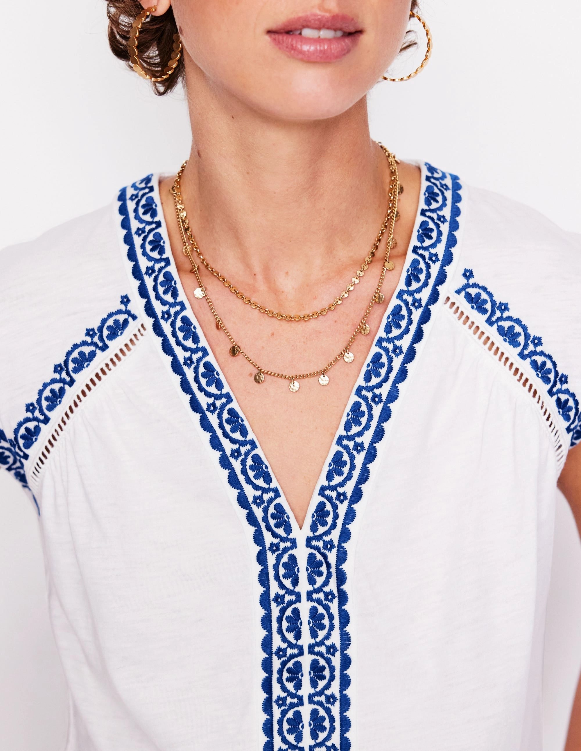 Hazel Cotton Embroidered Top-White Lightweight Weave summer top