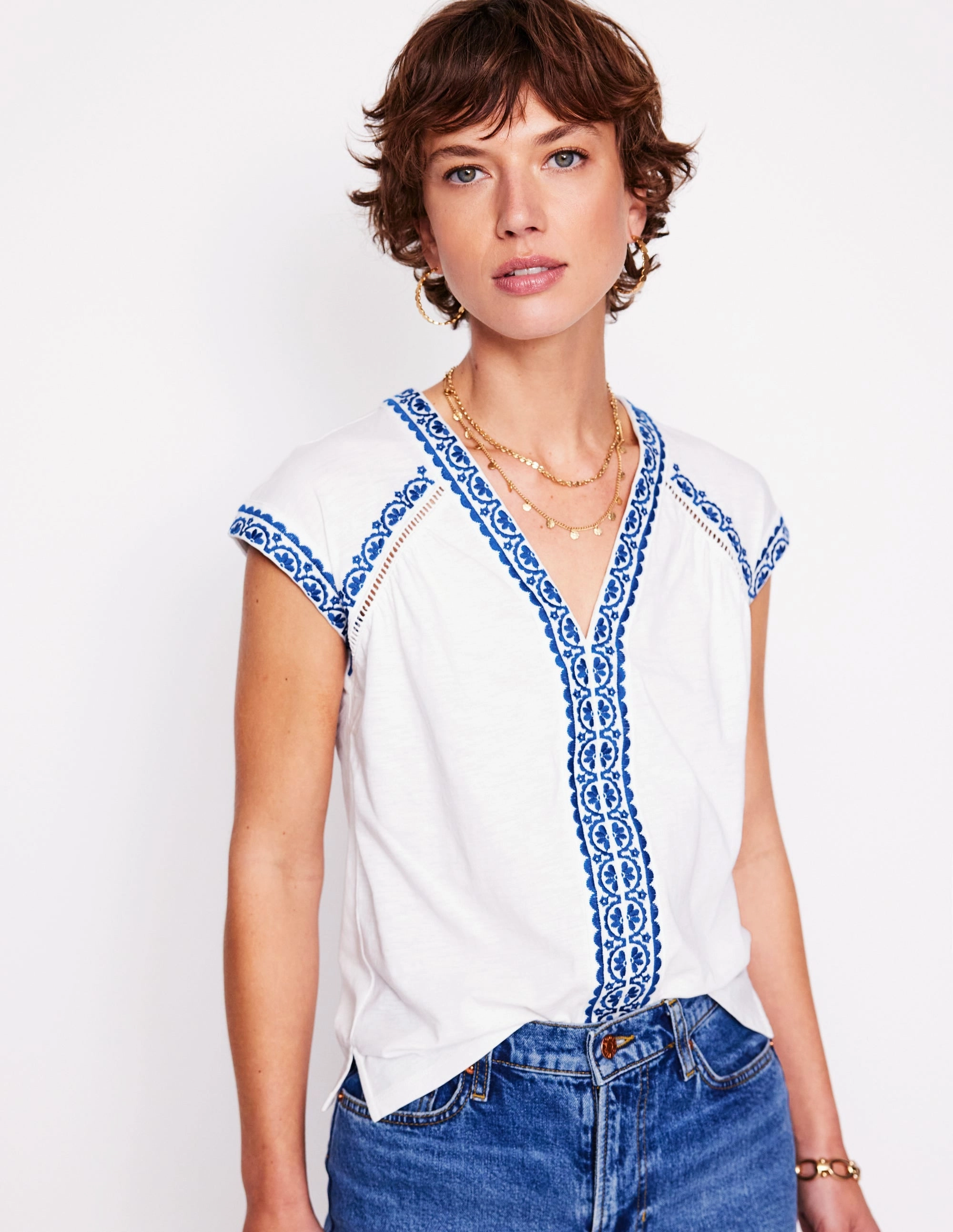 Hazel Cotton Embroidered Top-White SeamlessConstruction