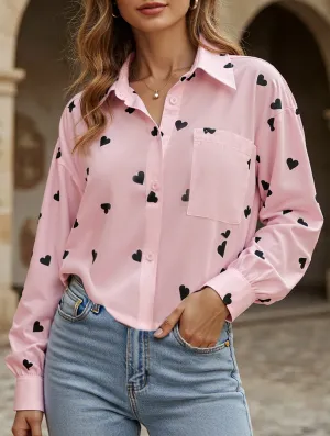 Non Restrictive Fit Stretchable Blend Heart Print Personalized Shirt Top