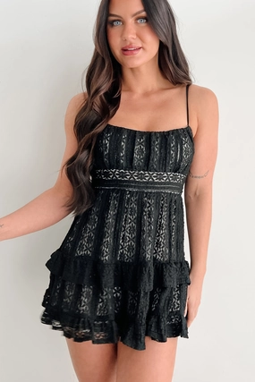 Sleek Look Night Mood Heart's Desire Floral Lace Mini Dress (Black)
