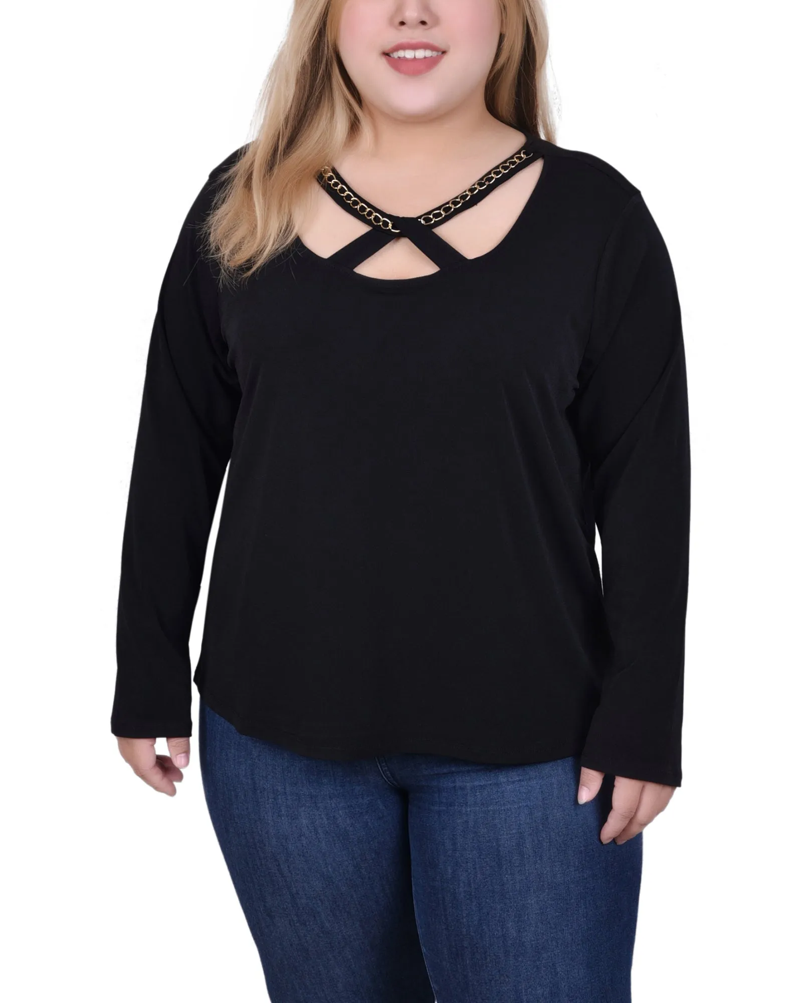 Long Sleeve Jeweled Neck Top HypoallergenicFabric High Visibility Trim