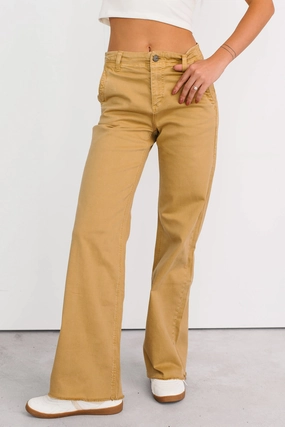 Reinforced Seam Technique Heath Wide Leg High Rise Mica Denim Jeans (Camel)