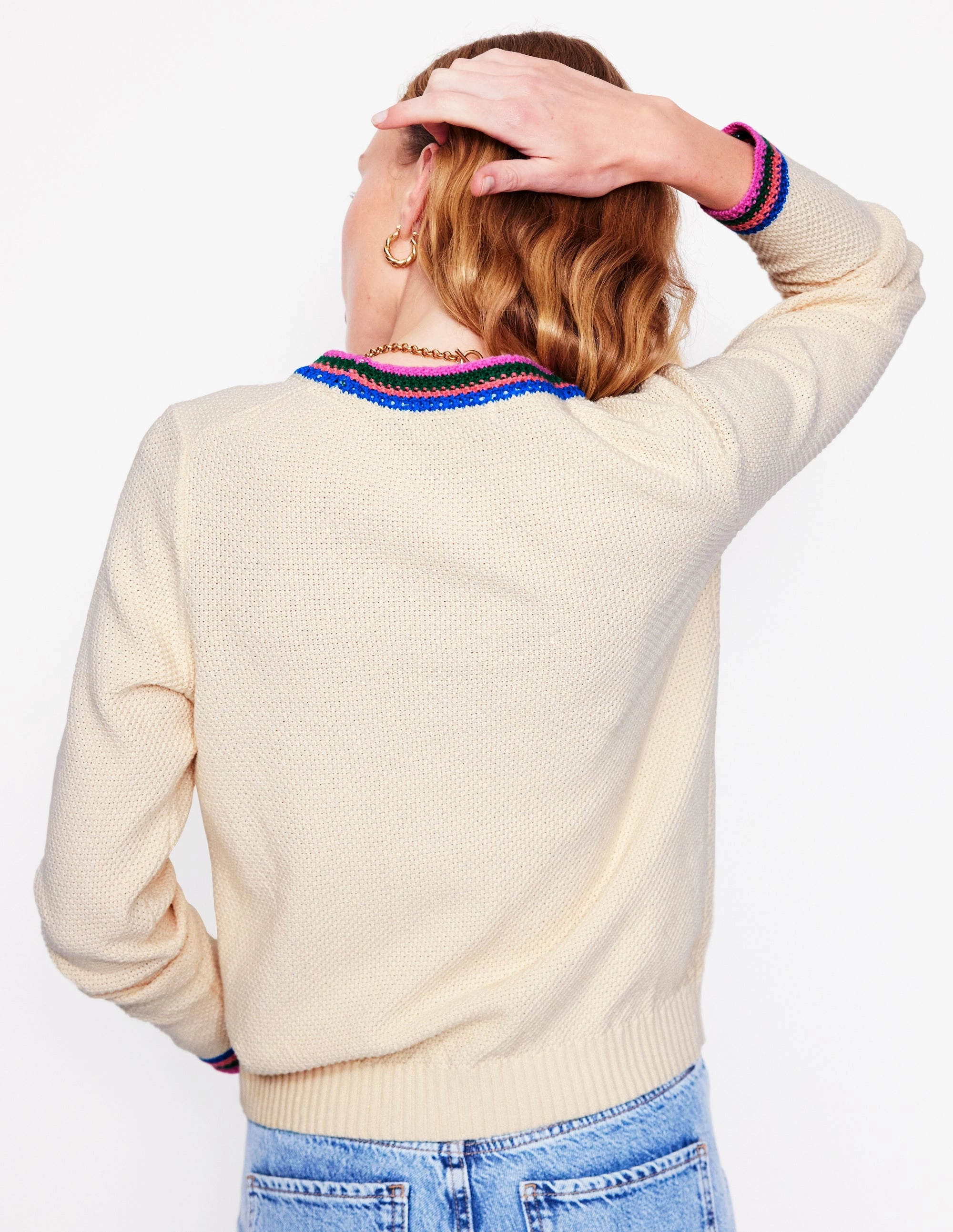 Callie Crochet Trim Jumper-Warm Ivory Office Casual Look