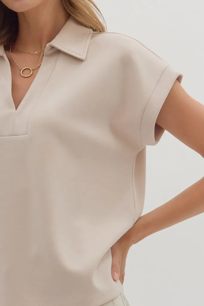 Reinforced Hems Maeve Scube Short Sleeve Top in Oatmeal