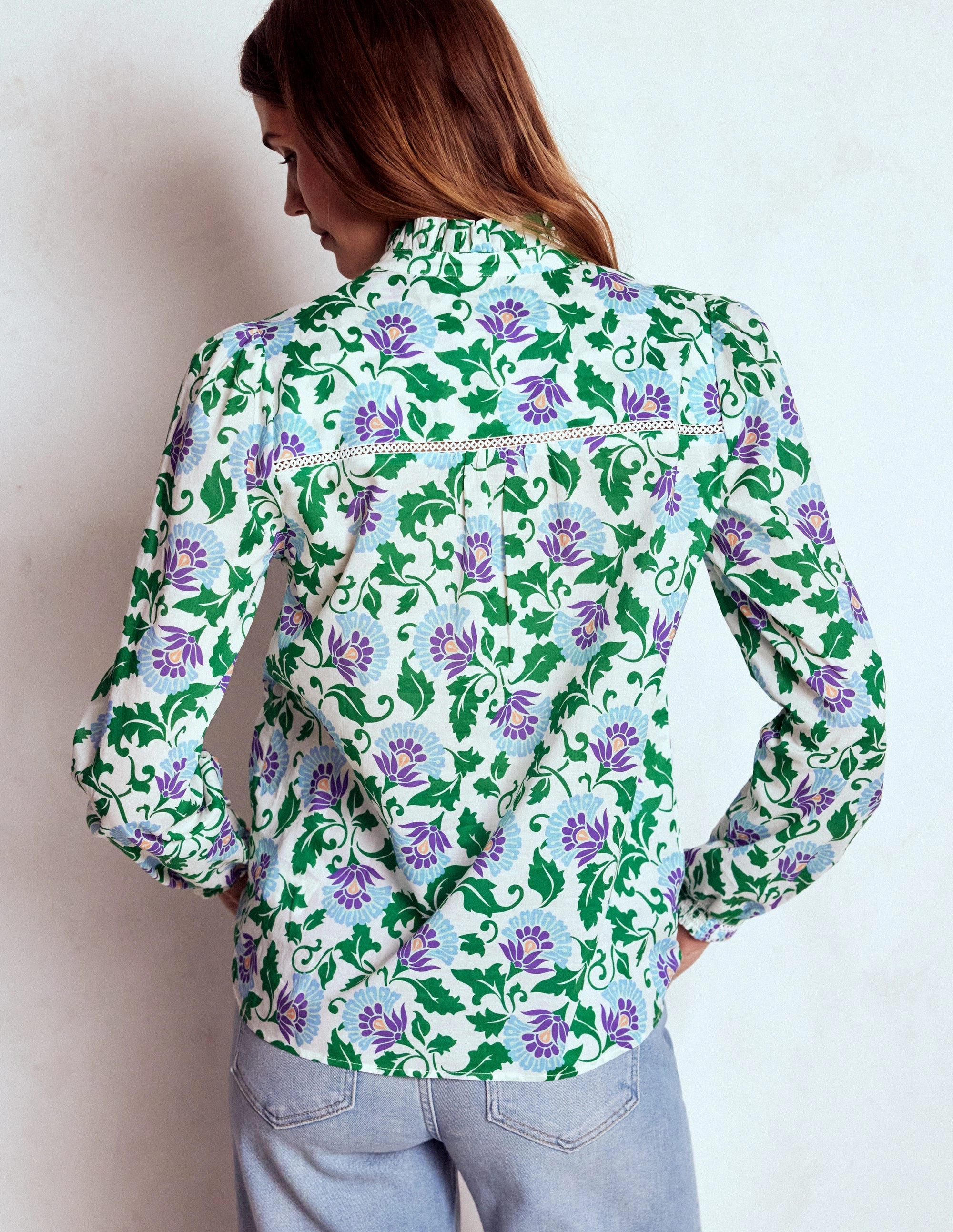 Smooth Interior Lining ZeroWasteProduction Helena Cotton Top-Rich Emerald, Ornate Vine