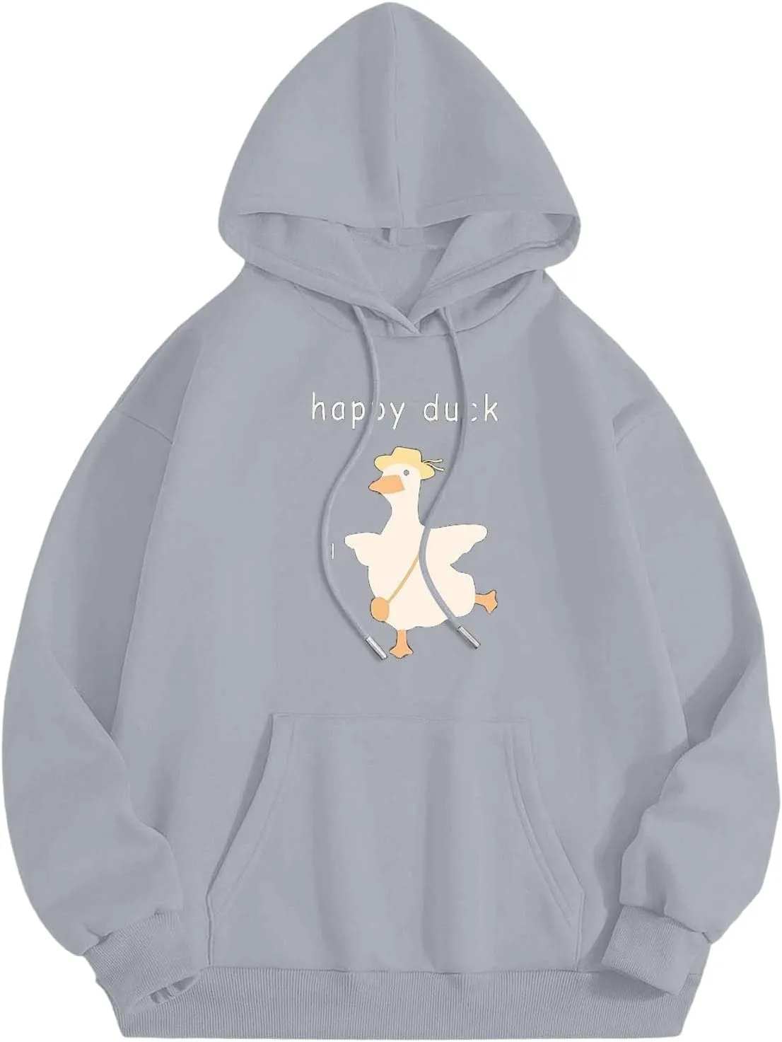 Heevina Hoodies For Women Cute Happy Duck Goose Printed Pockets Loose Hooded Sweatshirts Fall 2024