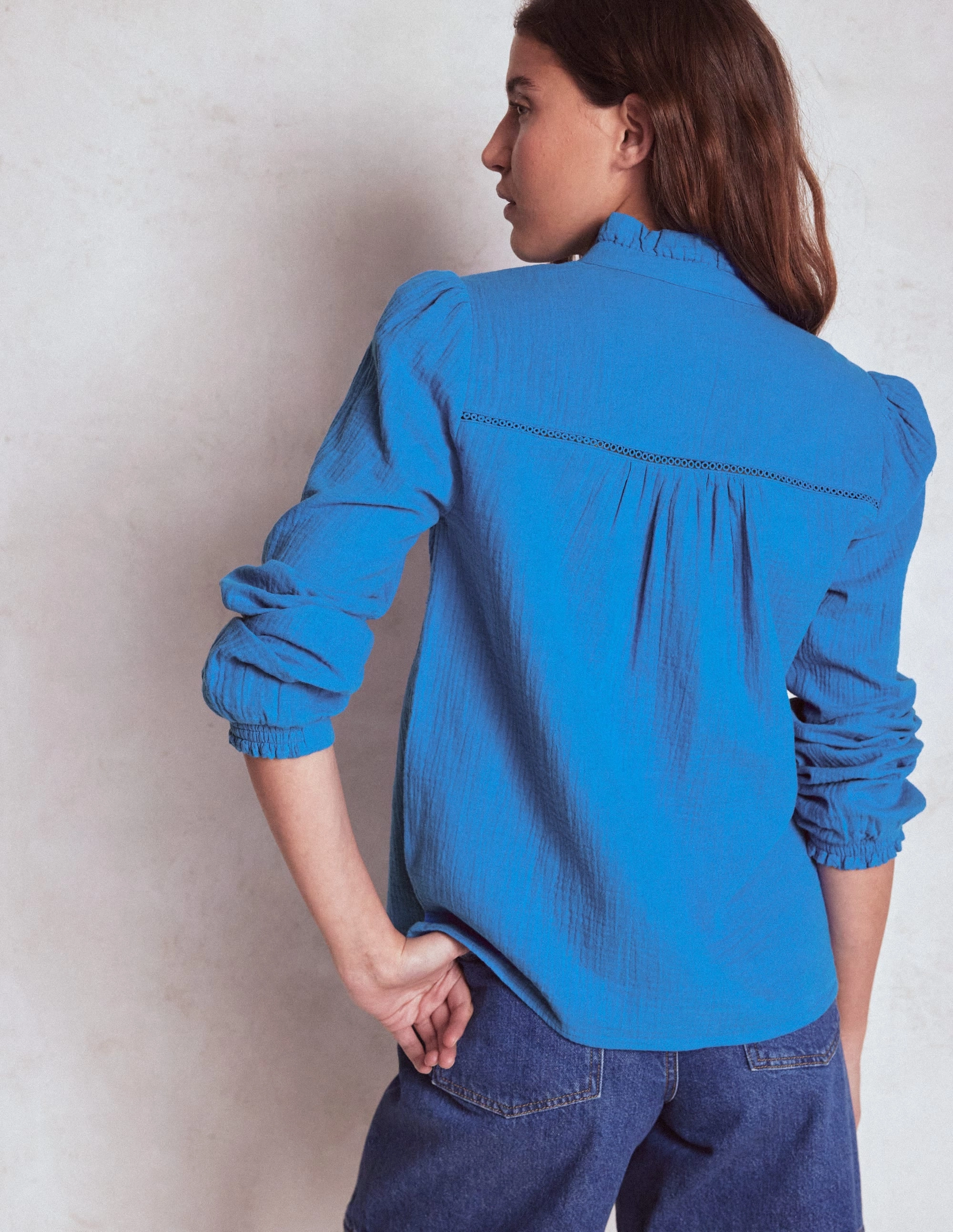 Helena Double Cloth Top-Kingfisher Blue VNeckline