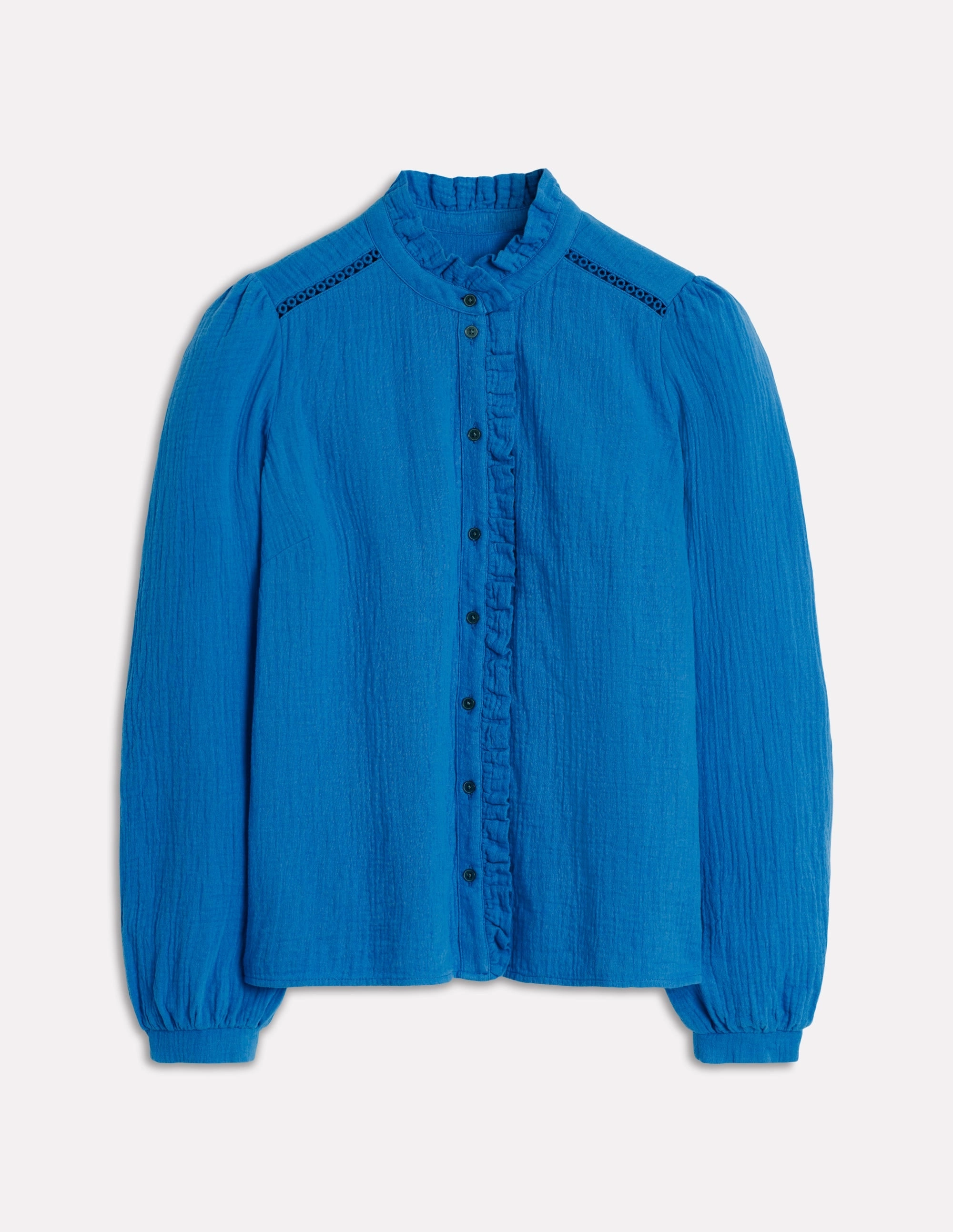 Elasticated Trim Durable Fiber Blend Helena Double Cloth Top-Kingfisher Blue