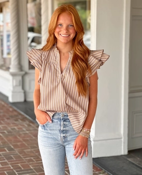 Warm Fabric Compact TravelFriendly Design Here With Me Mocha Striped Top