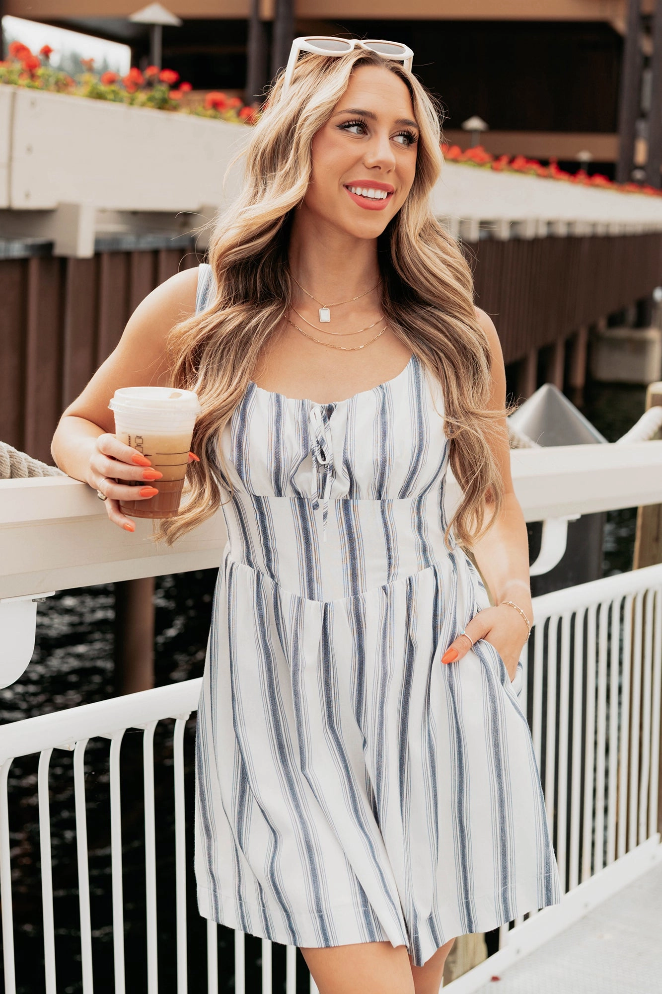 Here With Me Striped Mini Dress (Off White/Navy) Party Safe Contrast-Lining