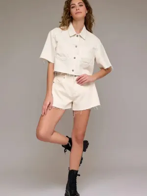 PortableOption OdorResistantTreatment Hidden Denim Long Boxy Crop Shirt
