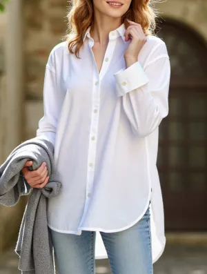 Casual button-down long-sleeved irregular shirt Everyday Look WideNeckOpening