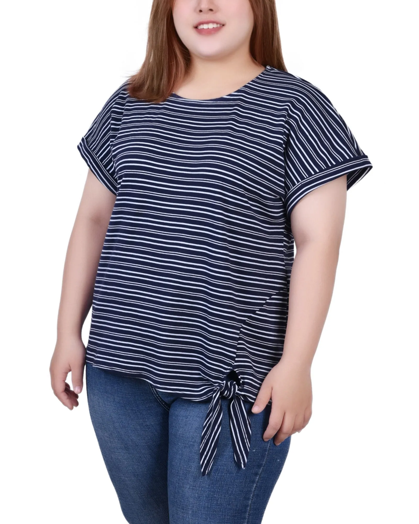 FrictionResistantEdges OversizedFit Plus Size Short Sleeve Tie Front Top
