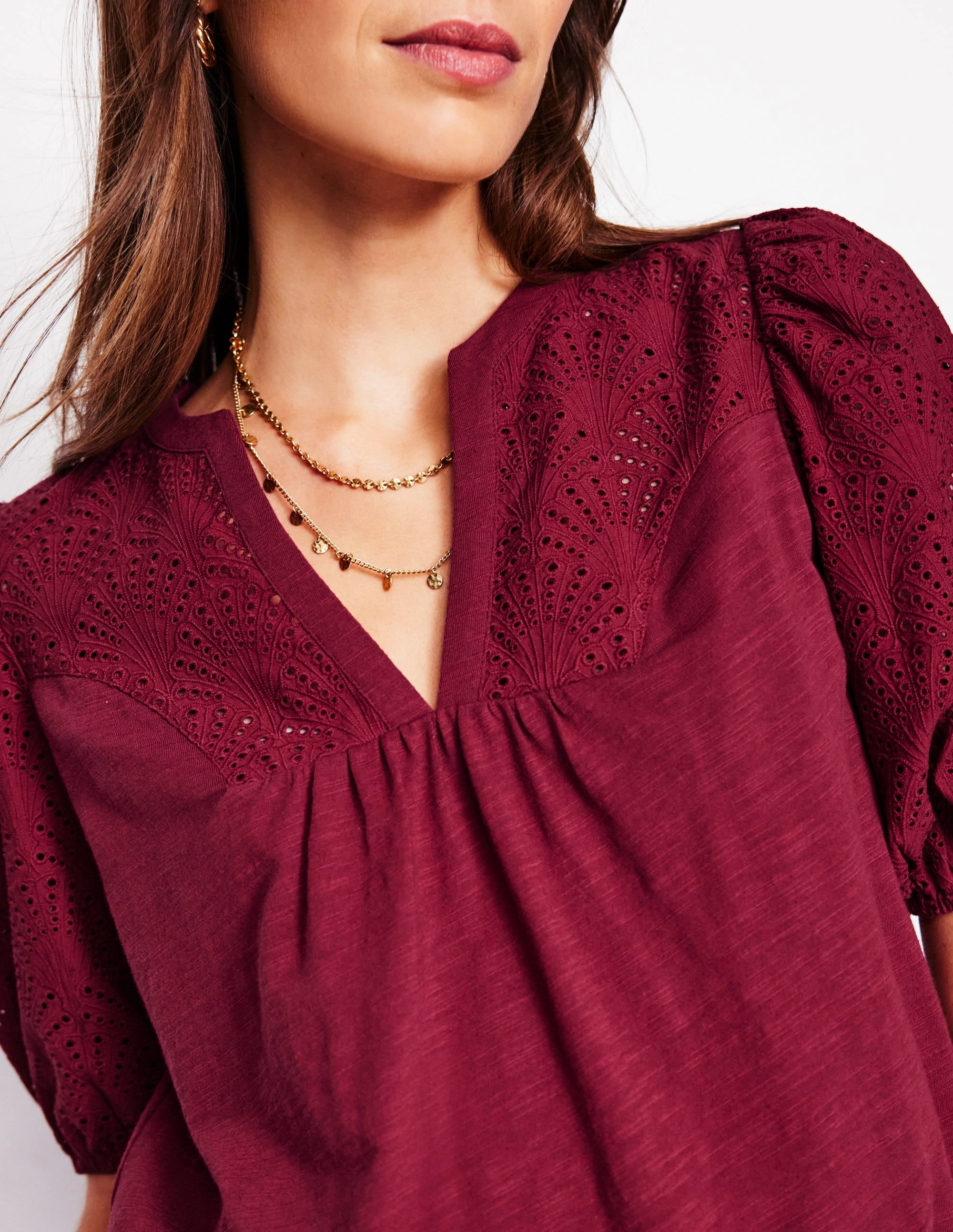 Dolly Broderie Top-Garnet Red AntiPilling Surface MultiPocketDesign