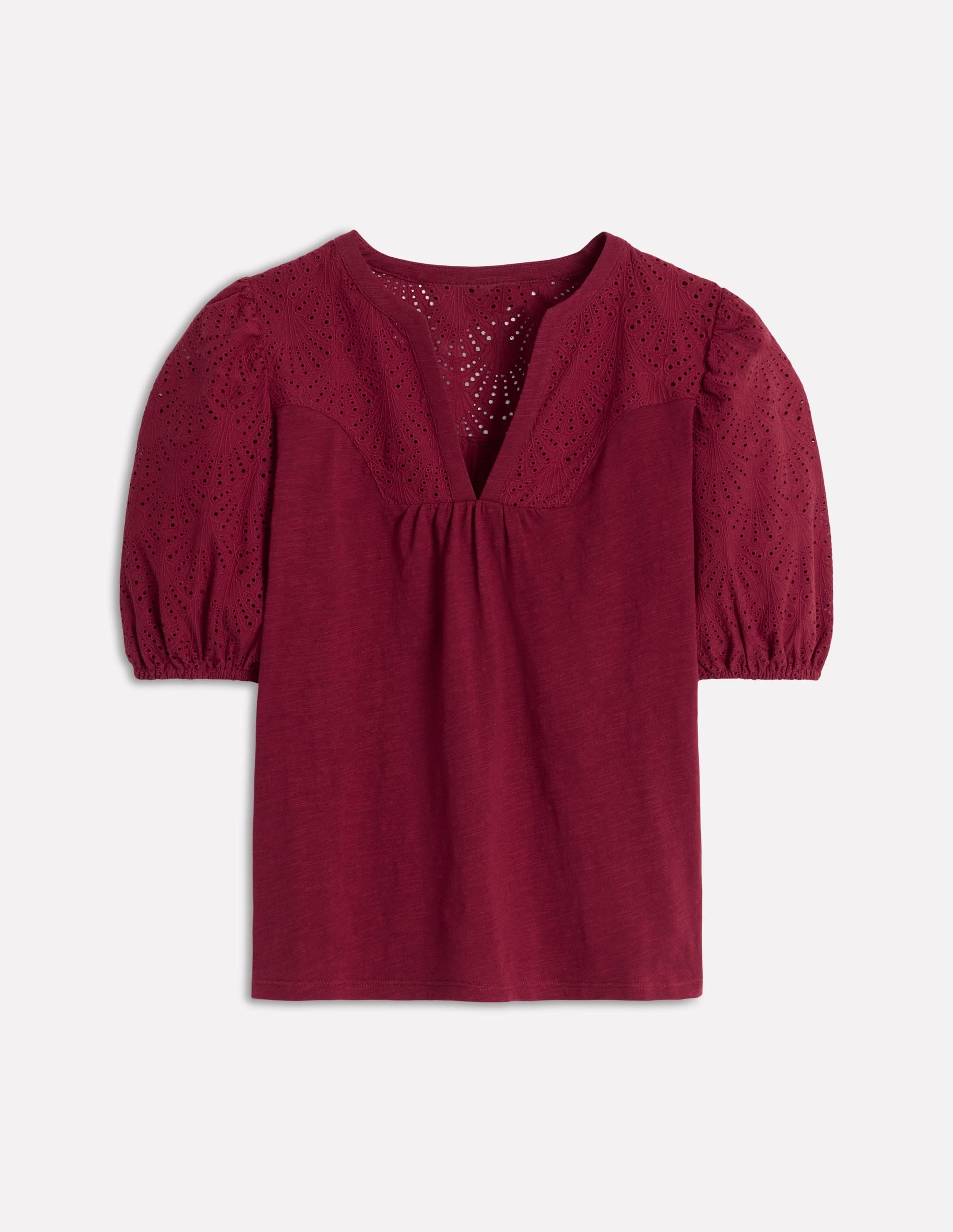 Microfiber Blended Fabric Dolly Broderie Top-Garnet Red