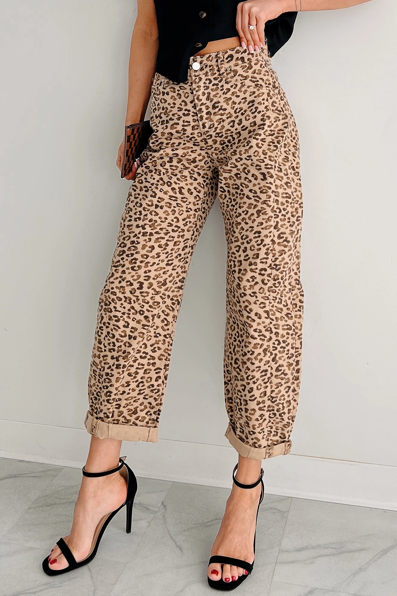 Berkeley High Rise Barrel Cuffed Risen Jeans (Leopard) LowProfileSeams