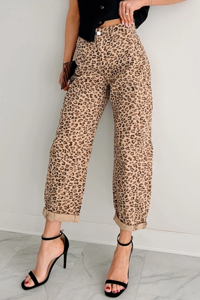 Anti Microbial Lining Breathable3DKnit Berkeley High Rise Barrel Cuffed Risen Jeans (Leopard)