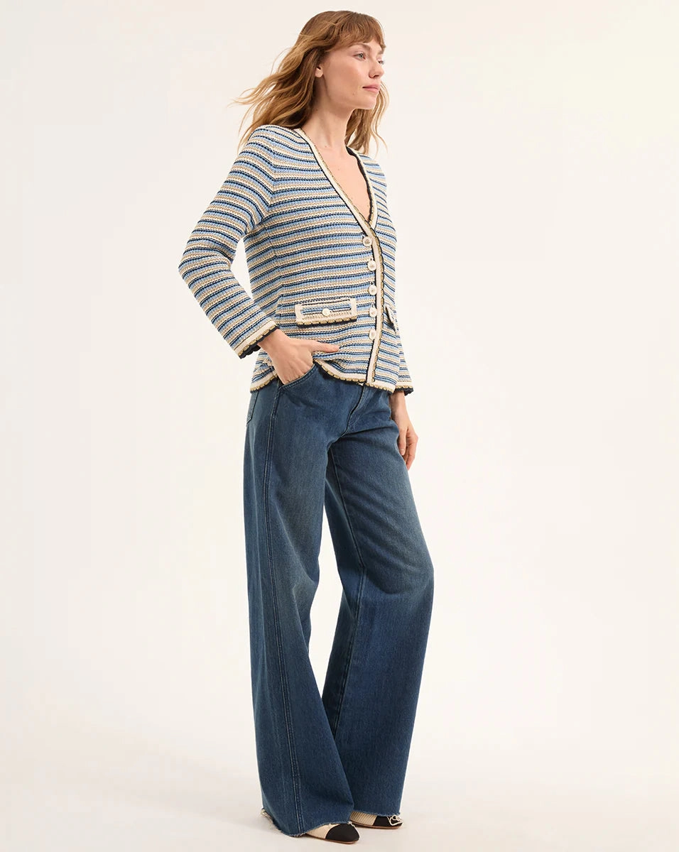 Perforated Underarm Vents Ceriani Knit Jacket Navy Multi